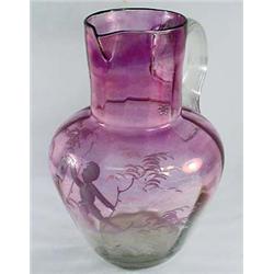 VINTAGE AMETHYST AND CLEAR GLASS PITCHER - POSS. M