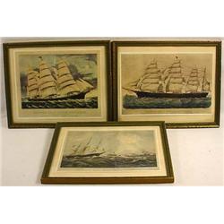 LOT OF 3 VINTAGE CLIPPER SHIP PRINTS - FRAMED - Ap