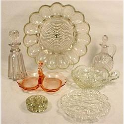 LOT OF VINTAGE GLASSWARE - Incl. Egg Plate, Decant