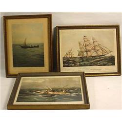 LOT OF 3 VINTAGE SHIP PRINTS - FRAMED - Incl. Clip