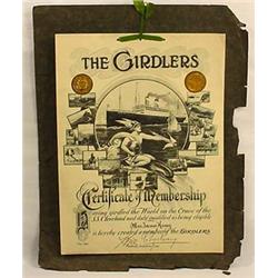 1913 ART DECO "THE GIRDLERS" S.S. CLEVELAND CERTIF