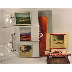 LOT OF VINTAGE SPORTSCAR PHOTOS AND A COUGAR MODEL