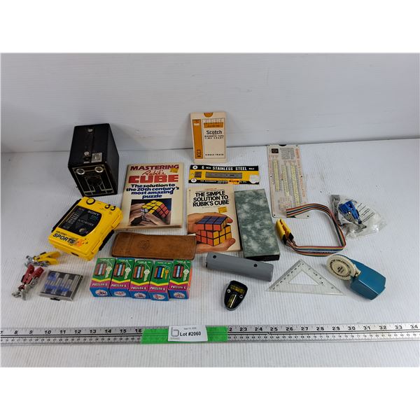Sony Walkman FM/AM Player, Target Brownie Six 20 Camera, Mini Label Mate, Pitch Pipe, Misc