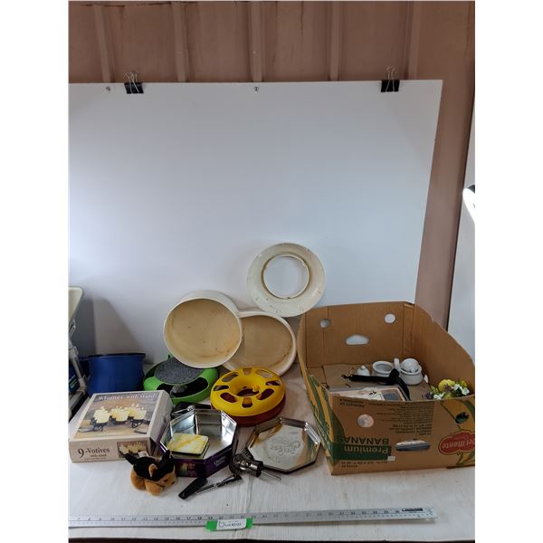 (2) Plastic Cat Toy Rings As-Is, (9) Voltages with Stand, Stones for Massages, Small Stuffed Dog Toy