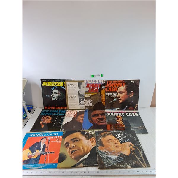 (11) Vinyl Records Country, Johnny Cash One Piece At A Time, Folsom Prisom Blues, Greatest Hits