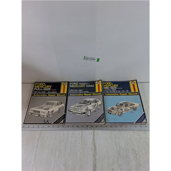 (3) Automotive Repair Manuals, Ford Mercury Years 1975-1987, 1984-1991, 1975-1986