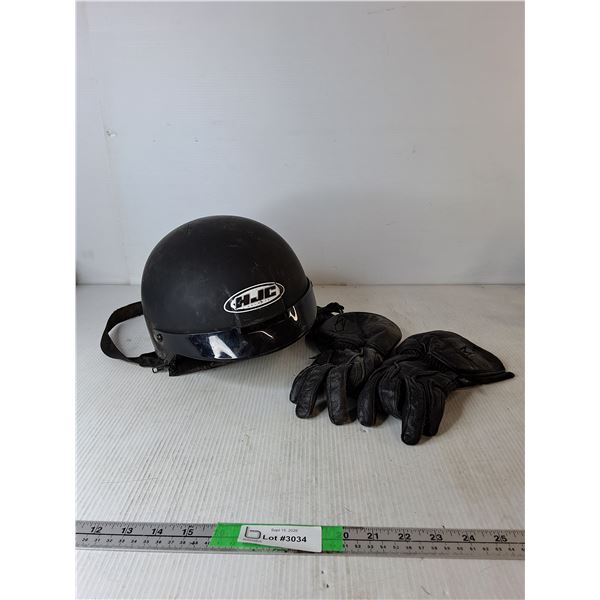 HJC CS-2N Solid Half-Face Motorcycle Helmet ( SM) & Leather Gel Palm Gloves ( as is)