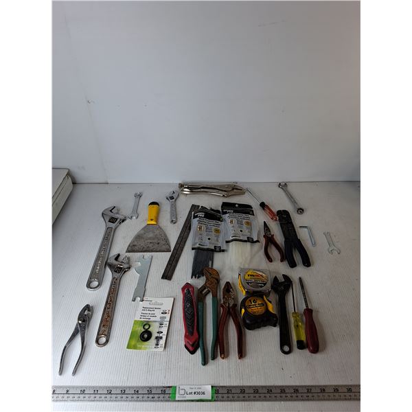 Wrenches, Screwdriver, Zip Ties, Pliers, Tape Measures, Replacement Washers, Misc ( as is)