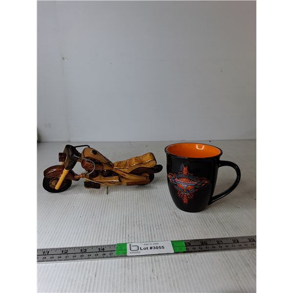 Harley Davidson Cafe Ride Easy Mug, Wooden Decoratice Motorcycle