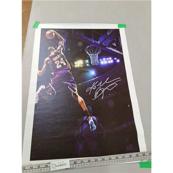 Signed Kobe Bryant Basketball Poster ( cannot authenticate)