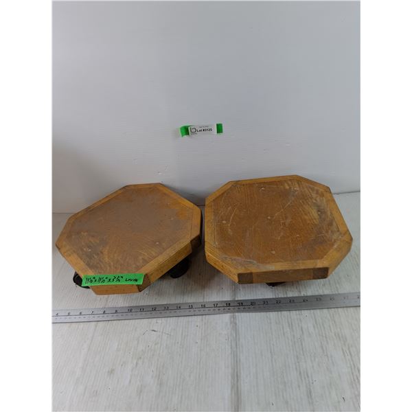 (2) Small Wooden Carts With Wheels, 11 1/2" x 11 1/2" x 3 3/4"