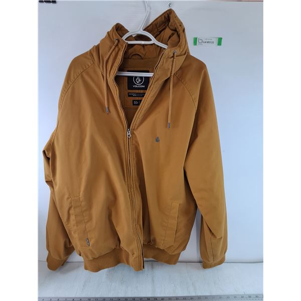 Tan Volcom Water Resistant Jacket Sized Large with Hood