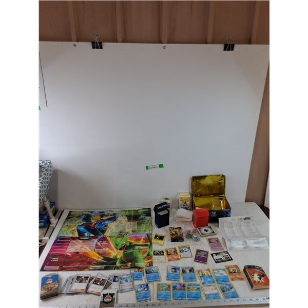 Assorted Pokémon Cards, Sun & Moon Poster, World Champ 2018 Cards, Card Shields, (3) Decks, Misc