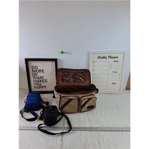 (2) Picture Frames, Weekly Planner, Makes You Happy, (2) Camera Bags No Camera, Khaki Carry Bag