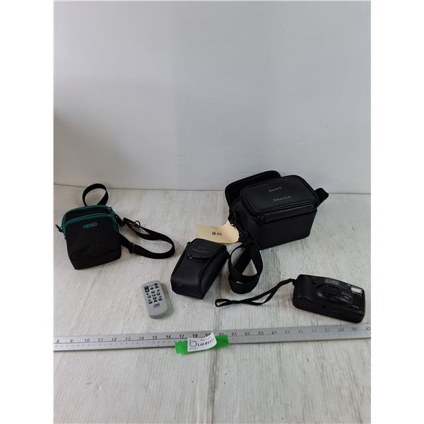 (3) Camera Carry Bags, JVC Remote Control and Fuji DL-95 Super Camera Both Untested