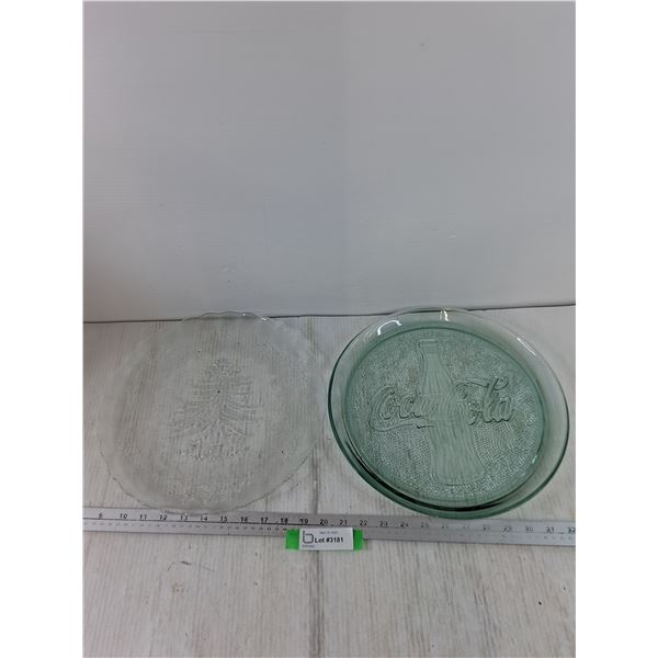 (2) Glass Platters, Coca-Cola and Christmas Tree
