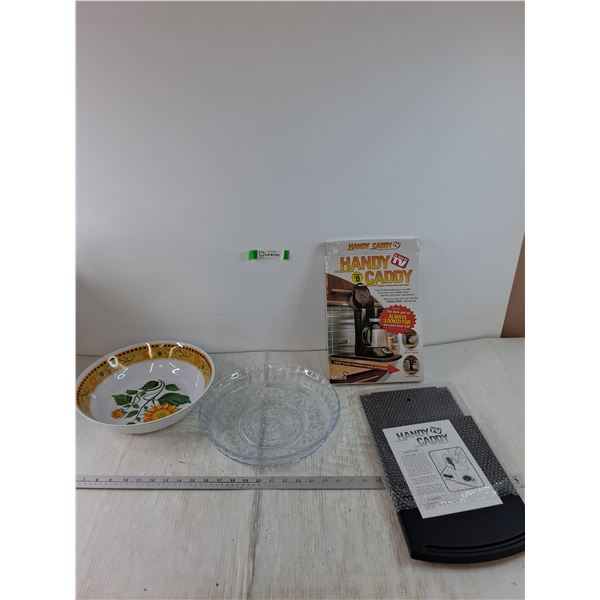 (1) Plastic, (1) Glass Bowl, Handy Caddy As Seen On TV Tool