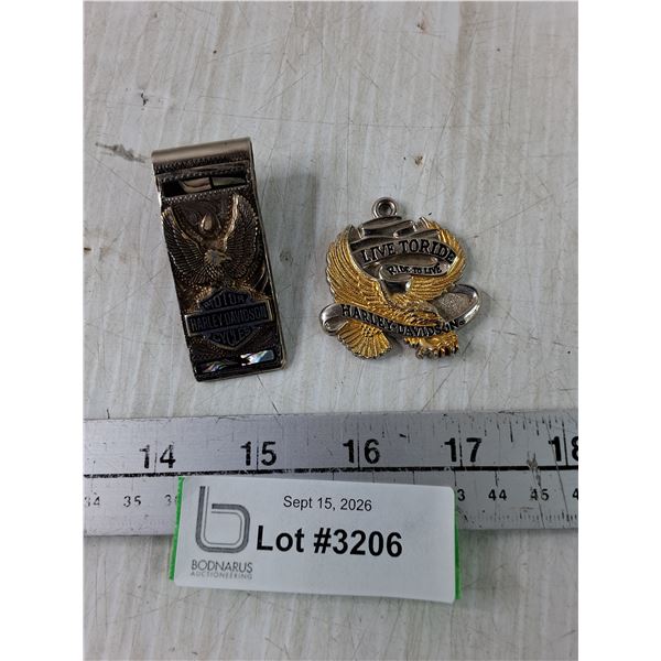 (2) Harley Davidson Items, Money Clip + Pendant
