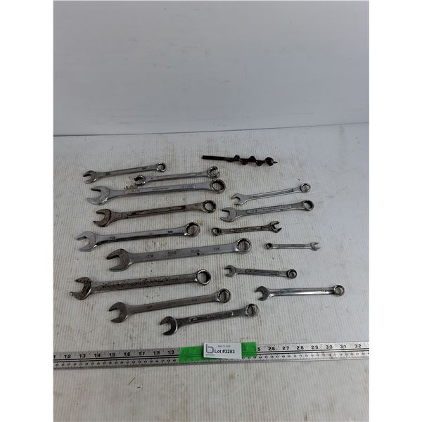 Assorted SAE Combo Wrenches & Drill Bit