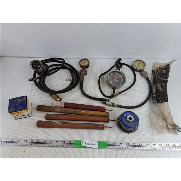Safety Fuses, Compression & Vacuum Testers, Oil Pressure Gauge, Wire Brush Bit, Misc