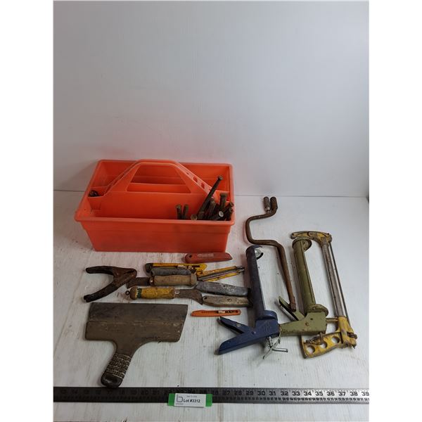 Tool Caddy, Grease Guns, Speed Wrenches, Spikes, Blades, Trowel