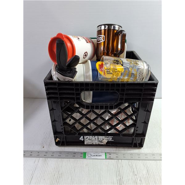 Misc. Plasticwares,Knives,Travel Mugs,Water Jug includes Crate