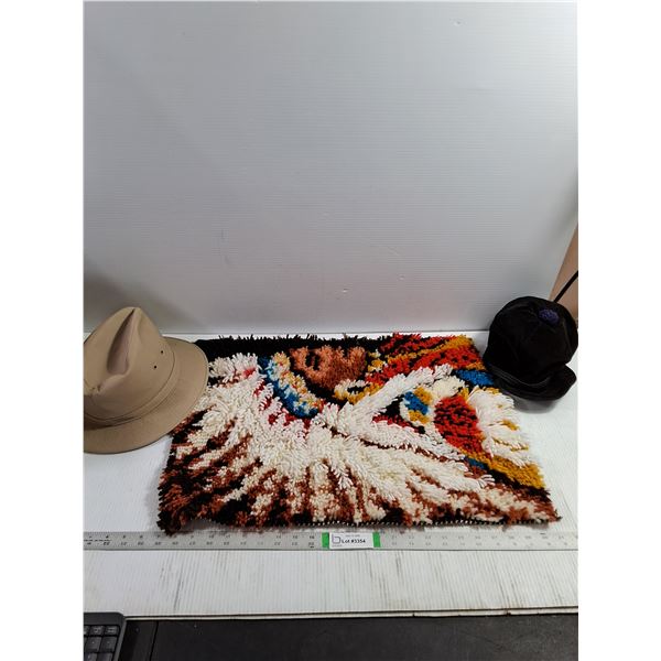 Vintage Latch Hook Rug,Safary Style Fedora,Corduroy Newsboy Cap