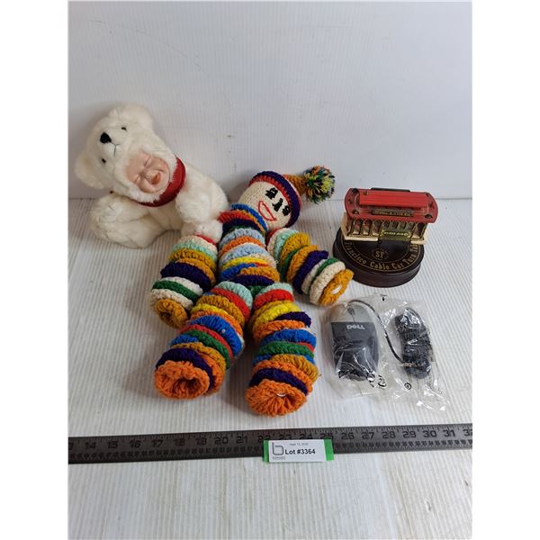 Crochet Clown, Baby Doll in Bear Costume, Musical Cable Car, Dell Mouse