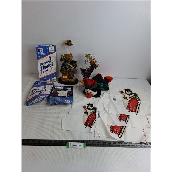 Figural Candle Holders, Christmas Decor, Tinsel