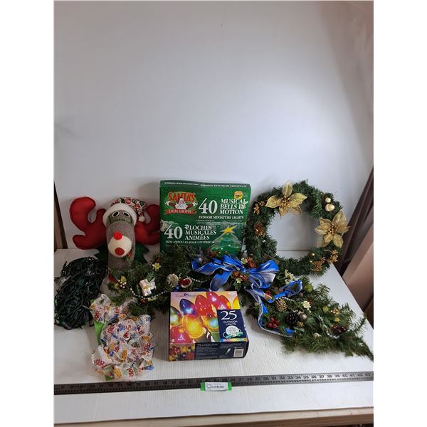 String Lights, Christmas Wreaths, Sock Reindeer, Misc.