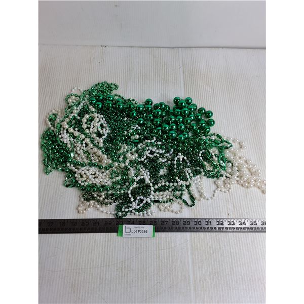 Large Quantity of Green & White Mardi-Gras Bead Necklaces