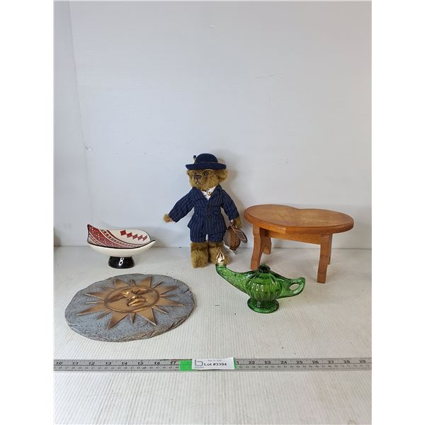 Ukranian Dish, Stepping Stone, Wooden Stool, Baxter Bear, Aladdins Lamp
