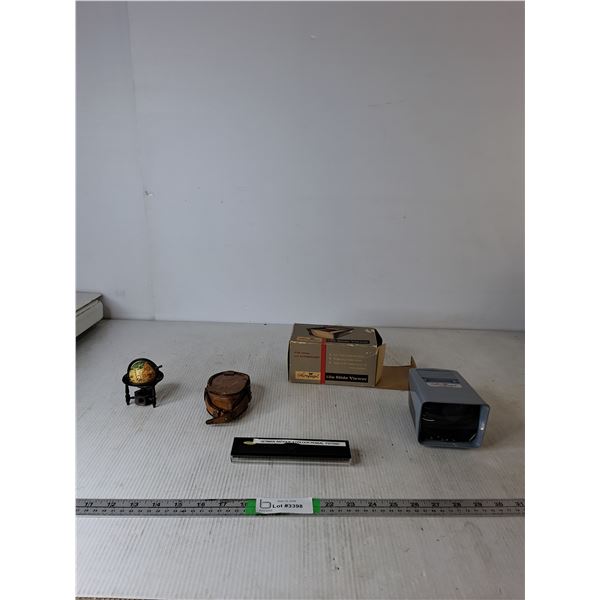 12x Slide Viewer, Globe Pencil Sharpener, German Mechanical Pencil, Compass in Leather Case