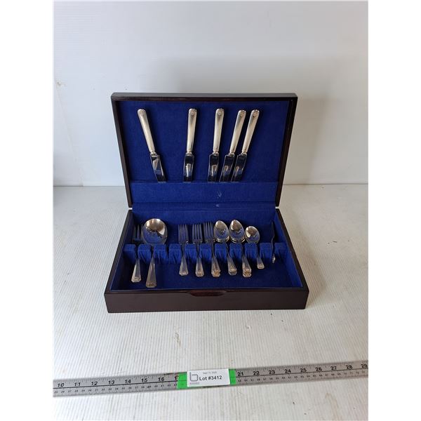 Wooden Box With Cutlery 15"x11"x3"