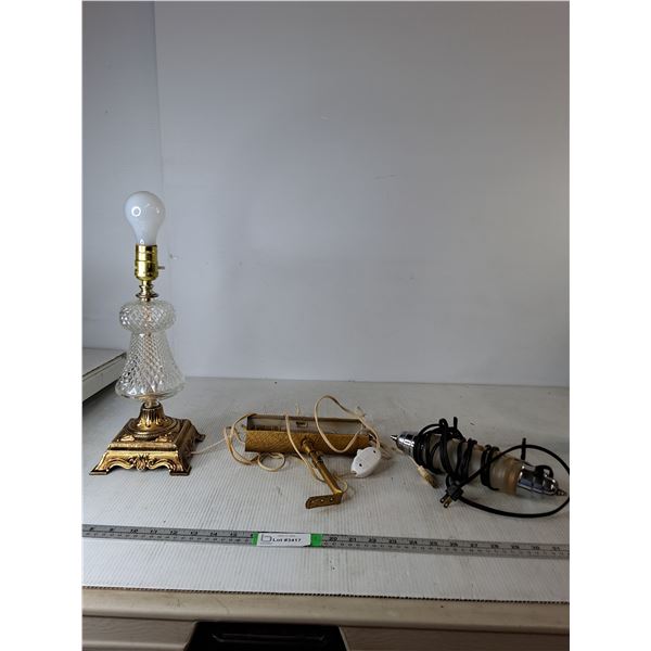(3) Vintage Lighting; Table Lamp (powers on), Bed Lamp (powers on), Wall Lamp ( needs Bulb)