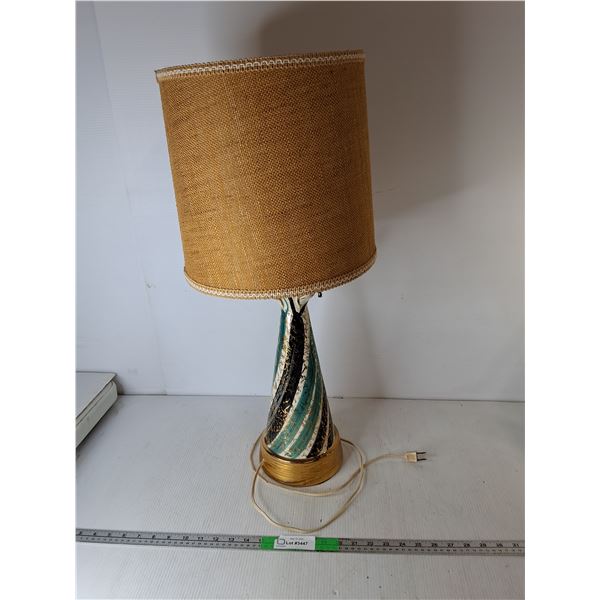 Ceramic Table Lamp 28.75" with Rattan Shade- Powers On, Can't Ship