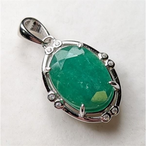*^2.2 G Certified Silver Emerald gemstone Pendant ($8,388 Appraisal)