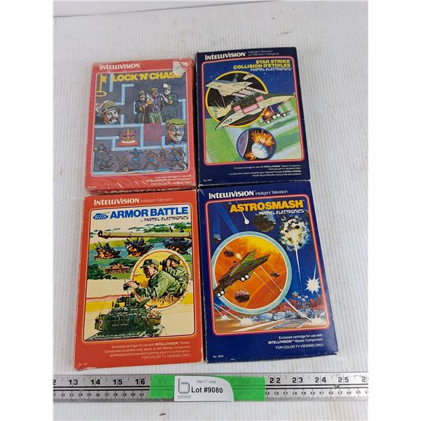 Vintage Intellivision Game Cartridges - Armor Battle, Astrosmash, Star Strike, Lock N Chase