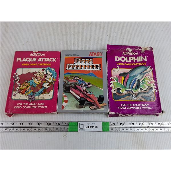 Vintage Atari Game Cartridges - Plaque Attack, Dolphin, Pole Position