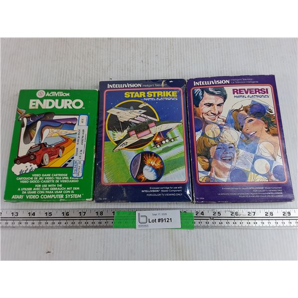 Vintage Atari & Intellivision Cartridge Games - Enduro, Star Strike, Reversi