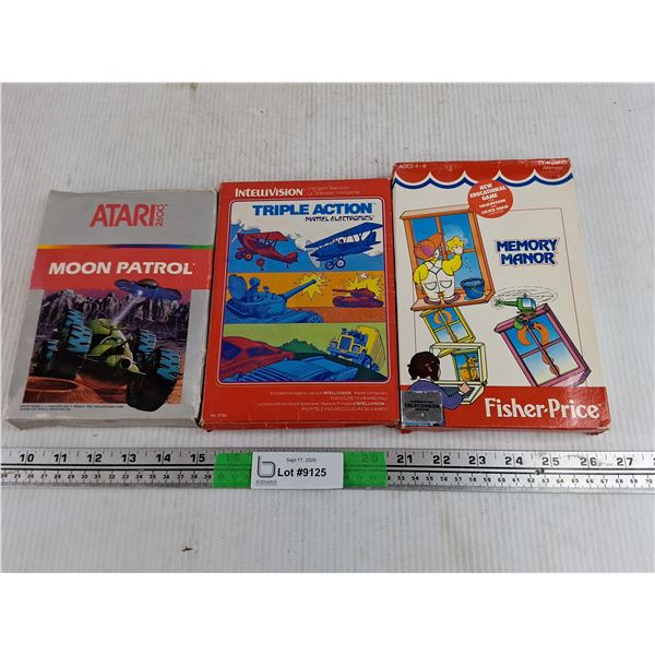 Vintage Atari Game Cartridges - Moon Patrol, Triple Action, Memory Manor