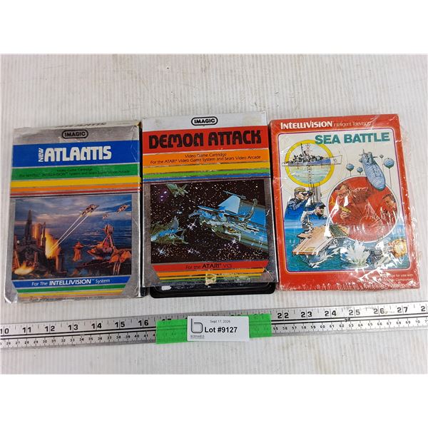 Vintage Intellivision & Atari Game Cartridges - Atlantis, Demon Attack, Sea Battle