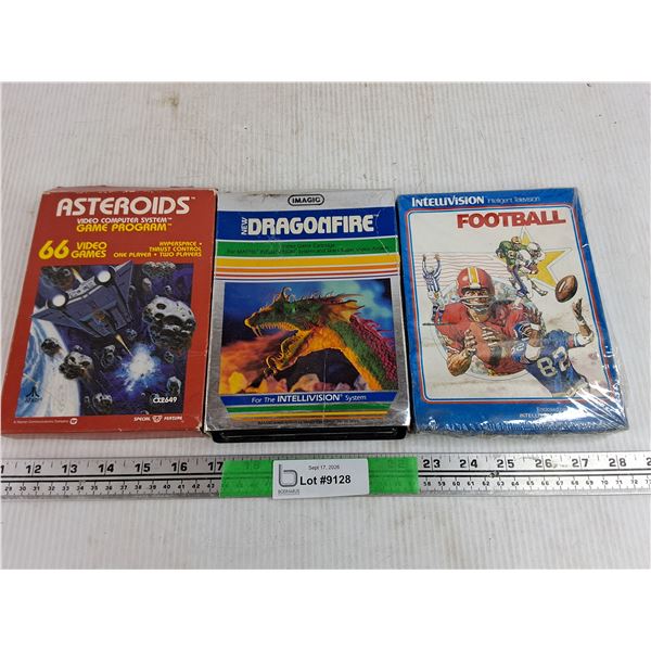 Vintage Intellivision & Atari Game Cartridges - Asteroids, Dragonfire, Football