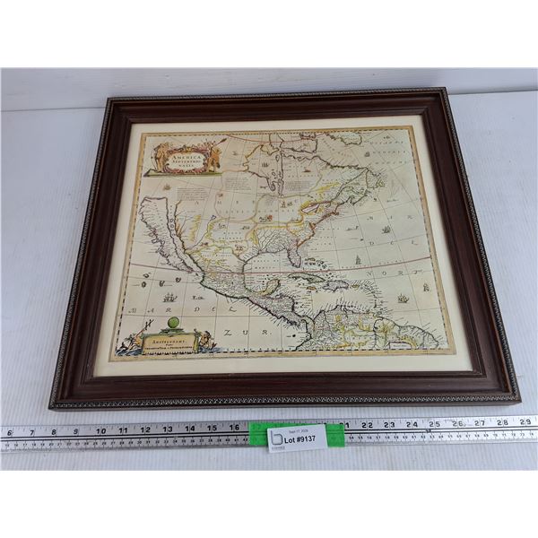 Framed Map of North America 21" x 18"