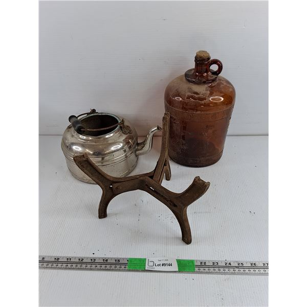 Metal Tea Pot, Stand & Glass Jug