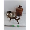 Image 1 : Metal Tea Pot, Stand & Glass Jug