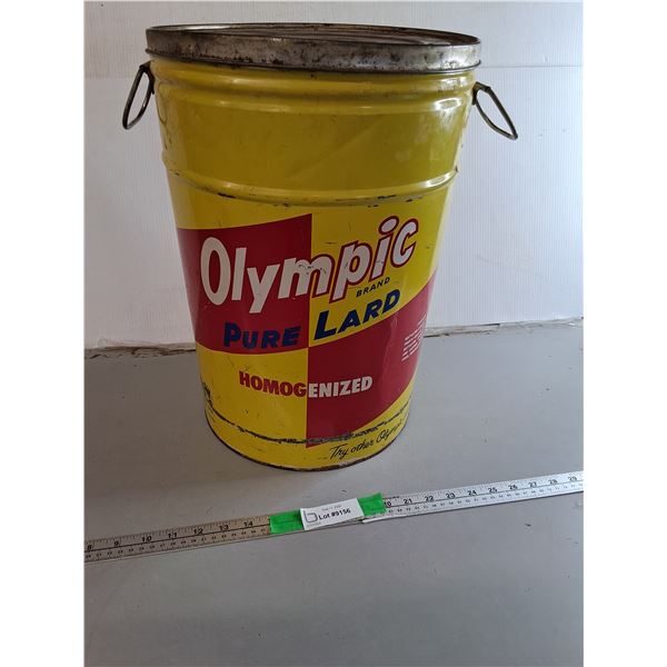 Vintage Olympic Pure Lard Metal Pail 17.5" Tall- Can't Ship