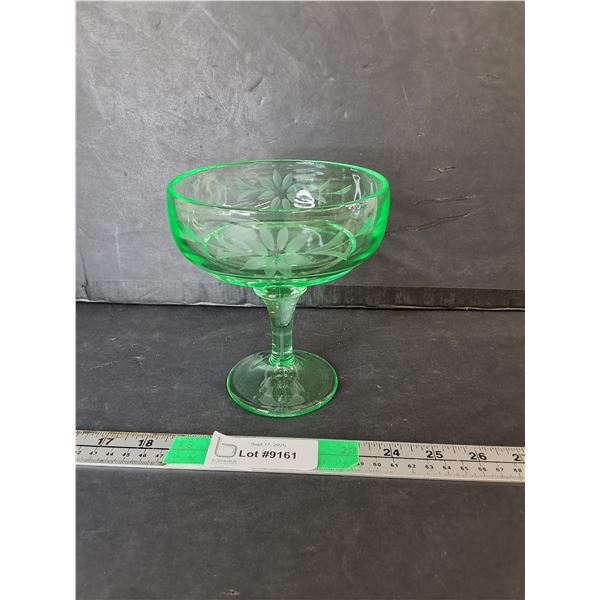 Uranium Glass Footed Sherbet Dish 6" Tall
