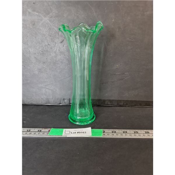 Uranium Glass Ruffled Vase 9.5" Tall