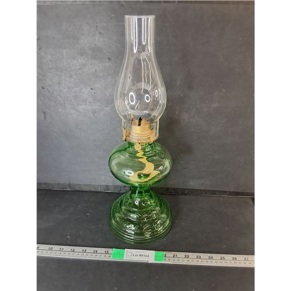Uranium Glass Oil Lamp with Chimney 18.5" Tall